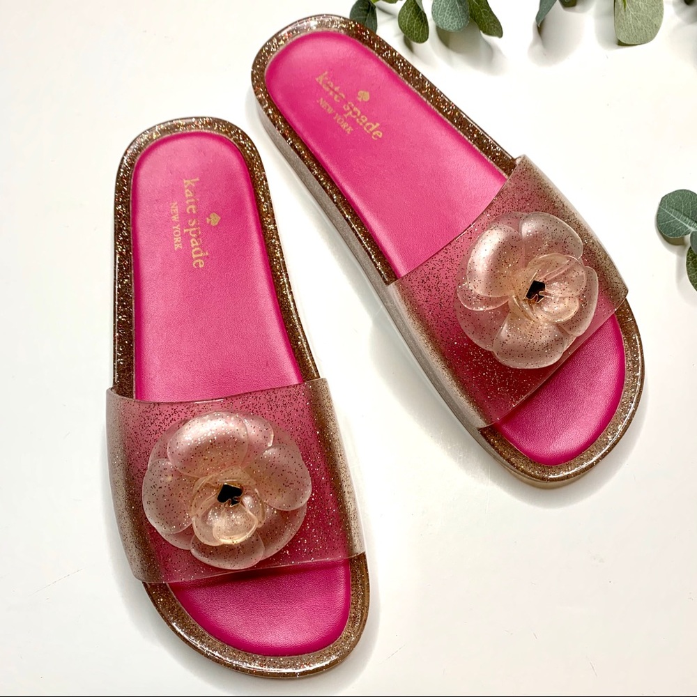 Kate Spade Pink Glitter Jelly Flats w/ Flower 10